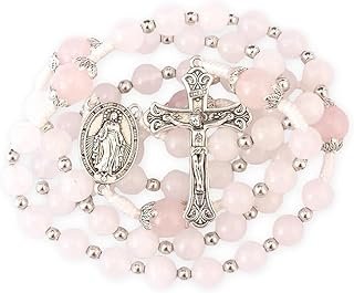 Rosario artesanal de jade blanco con cruz católica