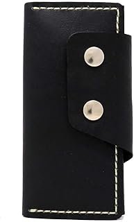 Cartera larga artesanal de piel negra con botones