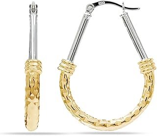 Aretes ovalados bicolor en plata y oro estilo italiano