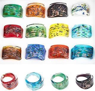 Anillos de vidrio colorido retro hechos a mano set de 12