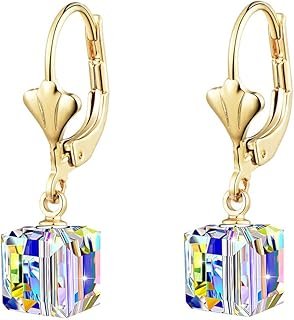 Aretes colgantes de cristal austriaco chapados en oro