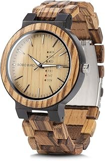 Reloj de madera artesanal cuarzo con fecha diseño cebra