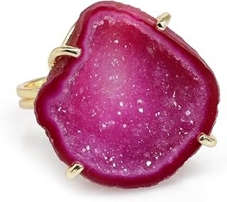 Anillo druzy de ágata de cuarzo ajustable hecho a mano