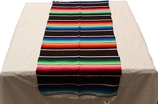 Camino de mesa sarape de Saltillo negro artesanal económico