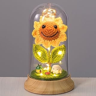 Girasol eterno tejido a mano en cúpula con luz regalo decorativo