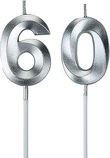 Vela artesanal número 60 plateada con glitter para fiesta elegante