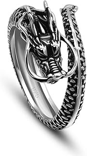 Anillo vintage de dragón chino en plata 925 para hombre