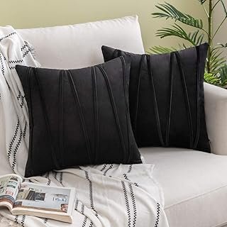 Fundas de almohada de terciopelo rayado artesanal negro 18×18