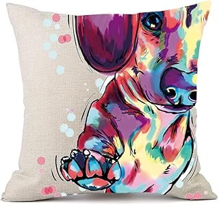 Funda de almohada decorativa perro artesanal lino 18×18