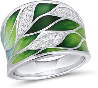 Anillo de hojas de bambú en plata 925 con circonita