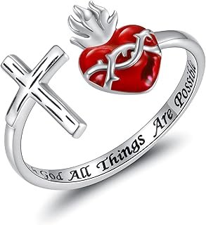 Anillo de plata 925 con cruz del Sagrado Corazón