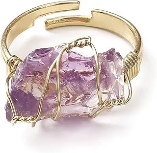 Anillo de cuarzo natural envuelto en cobre hecho a mano