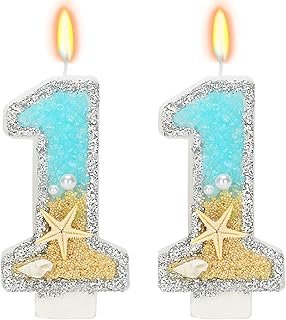 Vela artesanal número 11 con diseño marino para pastel