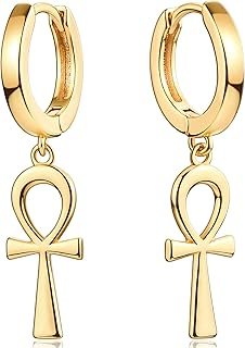 Aretes geométricos colgantes chapados en oro 14K