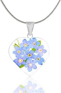 Collar artesanal con flores preservadas nomeolvides en plata 925