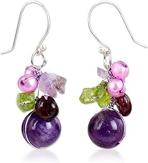 Aretes artesanales en plata 925 con citrino y gemas