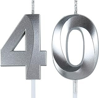 Vela artesanal plateada número 40 para celebración de cumpleaños