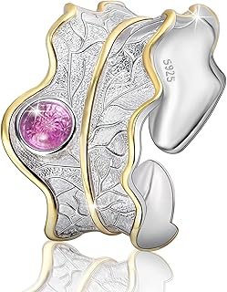 Anillo de plata 925 con hojas de peonía ajustable hecho a mano