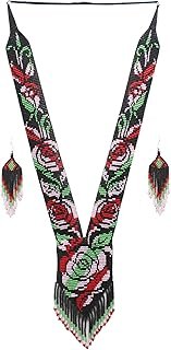 Collar tribal largo artesanal con cuentas estilo étnico