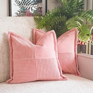 Fundas de almohada de pana rosa hechas a mano suaves 18×18 juego de 2