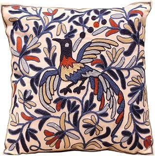 Funda de almohada boho floral bordada artesanal 18×18