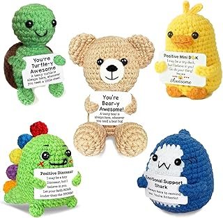 Animales de ganchillo positivos con mensajes emocionales