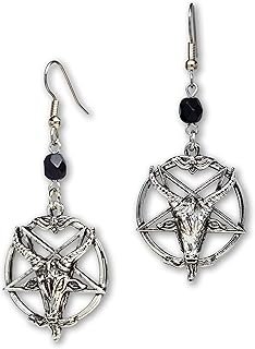 Aretes Baphomet colgantes plateados estilo artesanal
