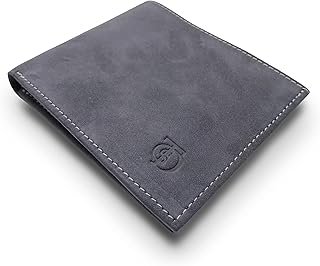 Billetera artesanal de piel gris pulido elegante y duradera