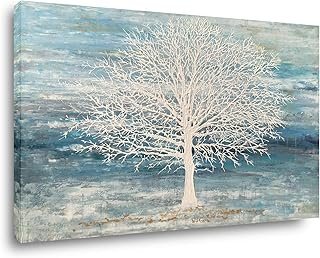 Pintura abstracta con árboles 3D y detalles dorados hecha a mano