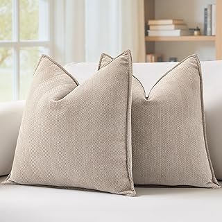 Fundas de almohada chenilla beige artesanales 24×24 juego de 2