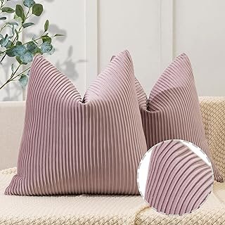 Fundas de almohada de terciopelo rosa artesanal a rayas 18×18