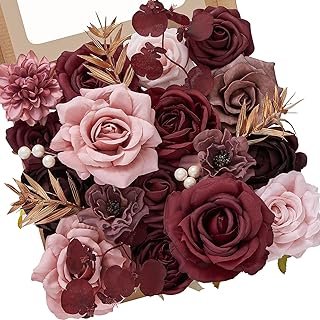 Flores artificiales borgoña de seda para decoración romántica