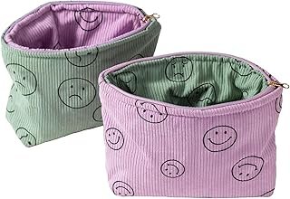 Cosmetiquera artesanal de pana con diseño sonrisa