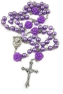 Rosario católico artesanal de perlas moradas