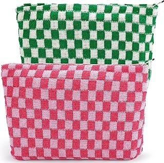 Cosmetiquera artesanal a cuadros estilo vintage y boho