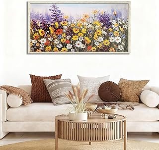 Lienzo floral grande margaritas decoración alegre artesanal