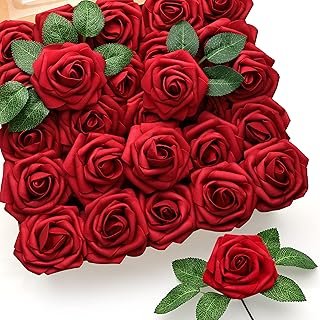 Rosas rojas artificiales realistas para ramos y decoración