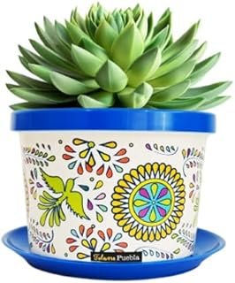 Maceta decorativa de Talavera poblana hecha a mano arte mexicano