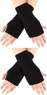 Guantes sin dedos elásticos tejidos a mano con orificio pulgar