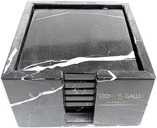 Portavasos cuadrados de mármol negro con base antideslizante