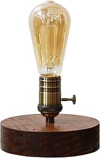 Lámpara vintage de madera artesanal con foco Edison