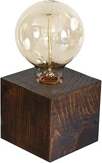Lámpara de mesa de cubo de madera con foco Edison vintage