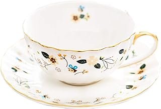 Juego de taza y platillo artesanal con diseño de abeja