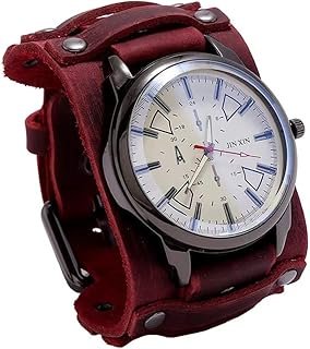 Reloj artesanal punk gótico de cuero ancho