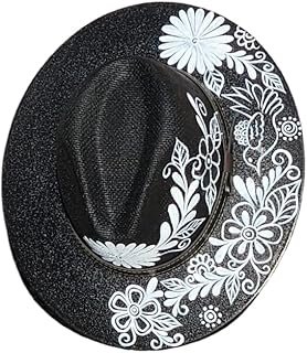 Sombrero de lona artesanal pintado a mano flores blancas