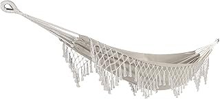 Hamaca trenzada a mano con flecos artesanales color café natural