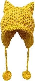 Gorro artesanal tejido con orejas de gato estilo ganchillo