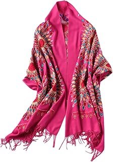 Bufanda artesanal bordada con borlas para mujer