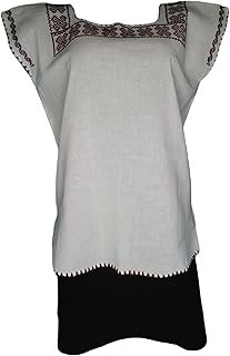 Blusa Huipil de Manta Bordada a Mano sin Manga Talla M Marrón
