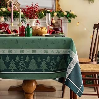 Mantel Navideño Verde Artesanal con Copos de Nieve Jacquard